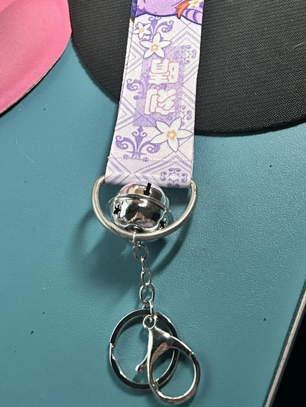 Genshin Impact Keqing Fabric Wristlet Lanyard Keychain with Jingle Bell